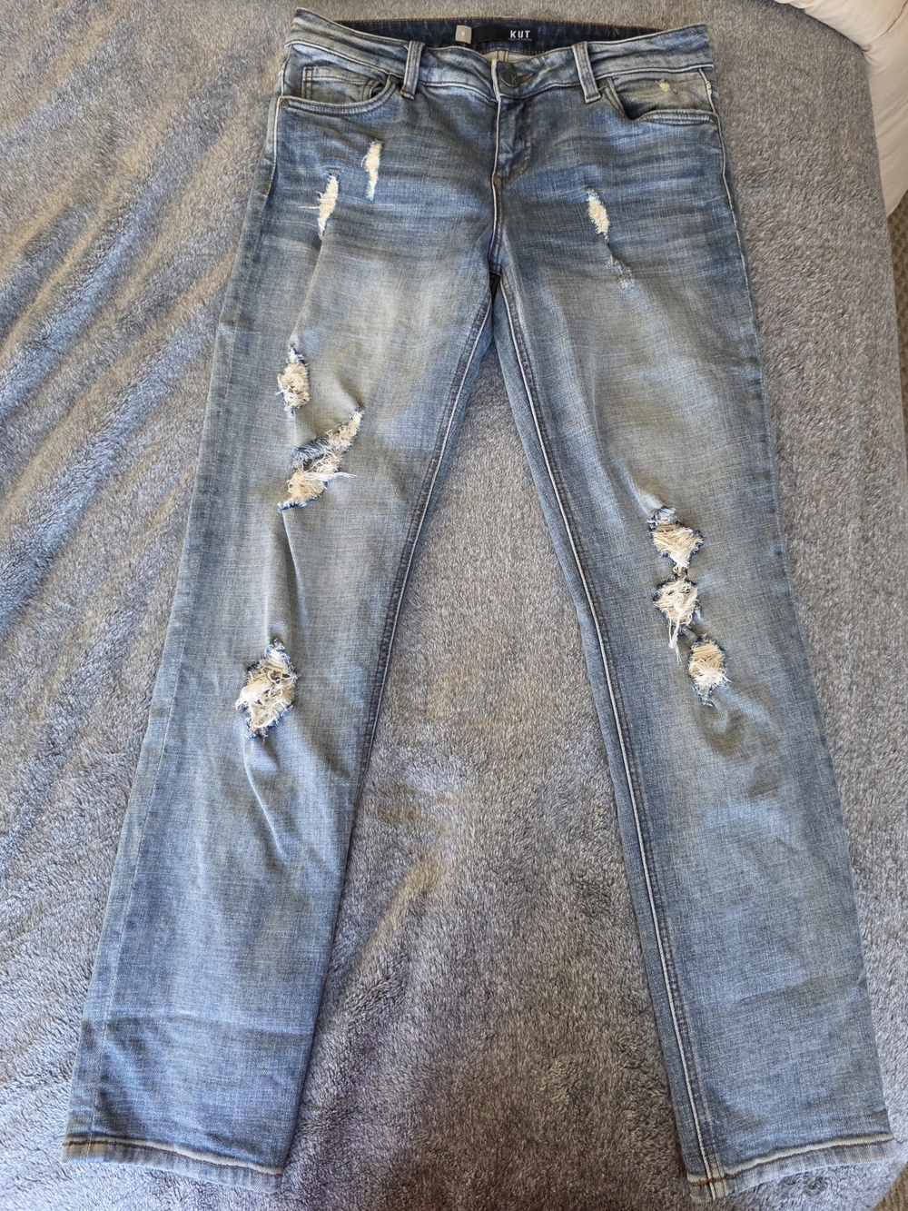 Kut from the Kloth Catherine Boyfriend Distressed Light Blue Straight-Leg Jeans